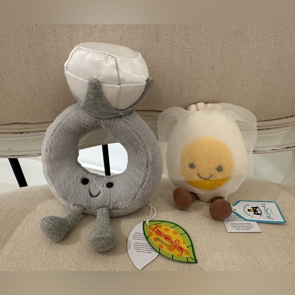NWT Authentic Jellycat Amuseables Diamond Ring & Bride Egg Mini Bundle Set of 2